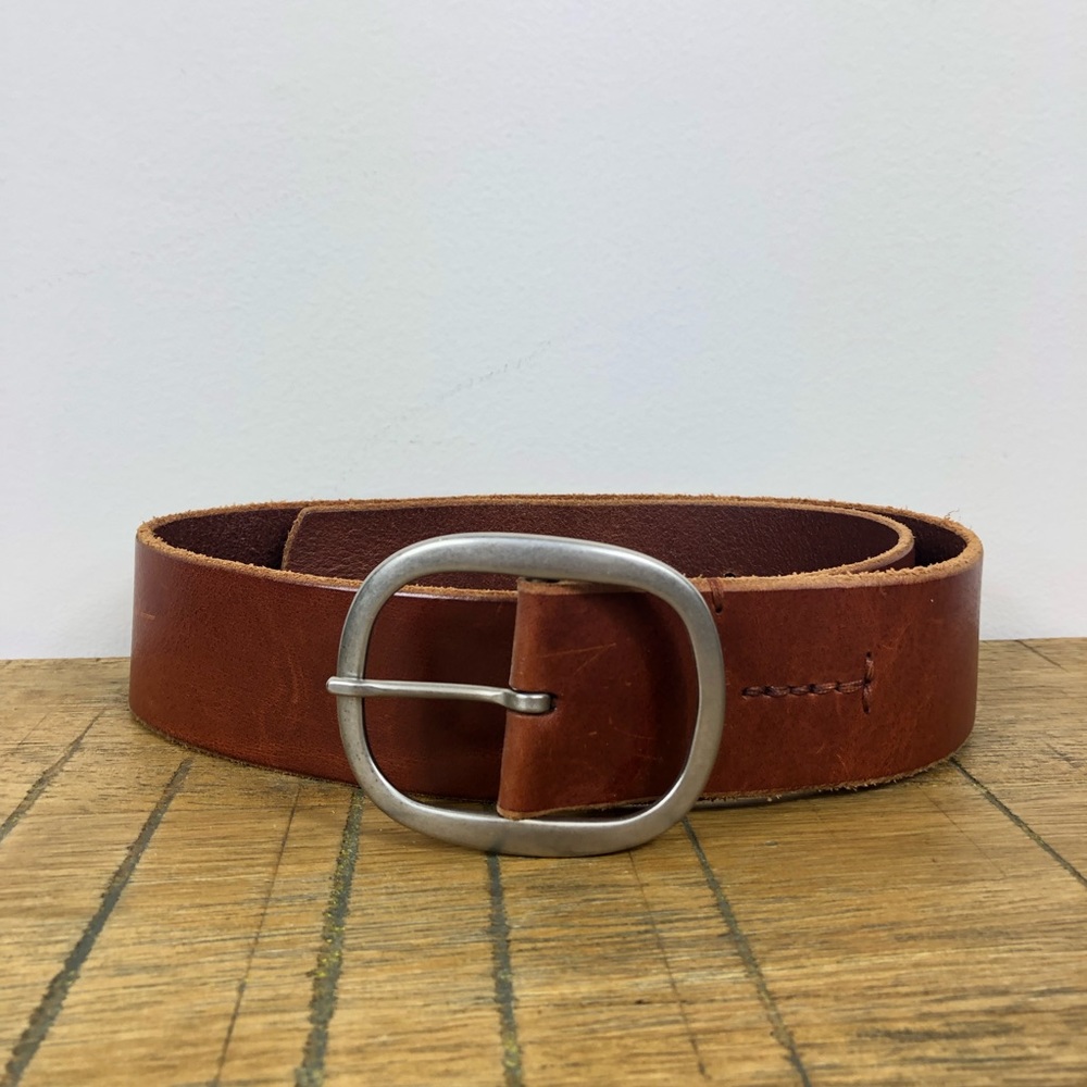 Classic Brown Leather Belt with Silver Buckle